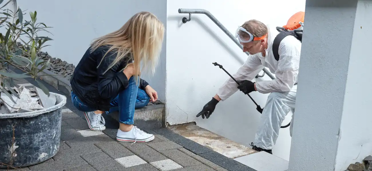A Humboldt Termite & Pest Control technician points out a potential pest entry point during a preventative pest visit.