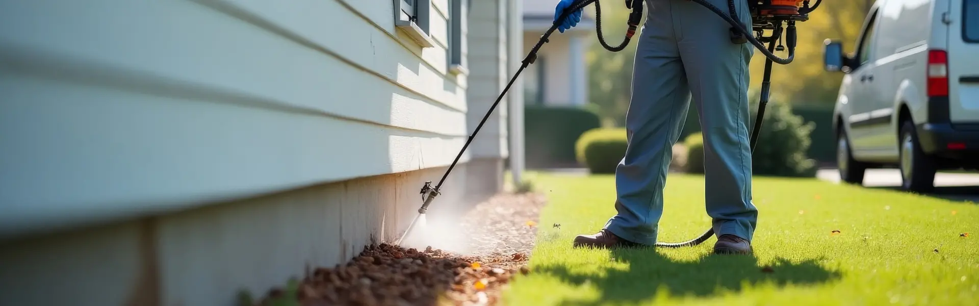 Spraying exterior of home for pests. Contact Humboldt Termite & Pest Control for residential pest control services.