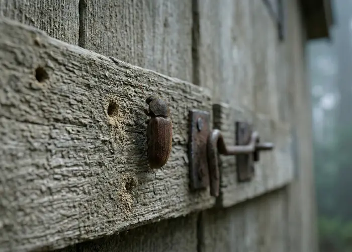 A powderpost beetle on a shed door in Humboldt