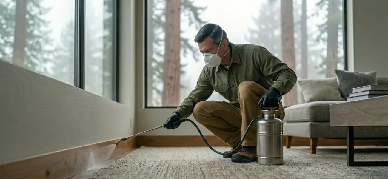 A Humboldt Termite & Pest Control technician applies pest treatment to a home